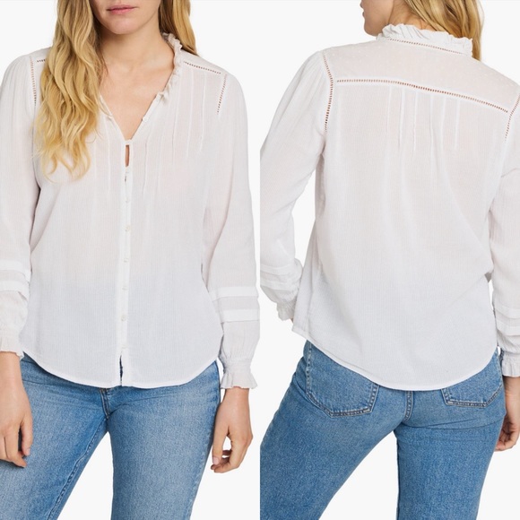 Faherty Willa Button Front Peasant Blouse Size L $158 - Picture 2 of 10